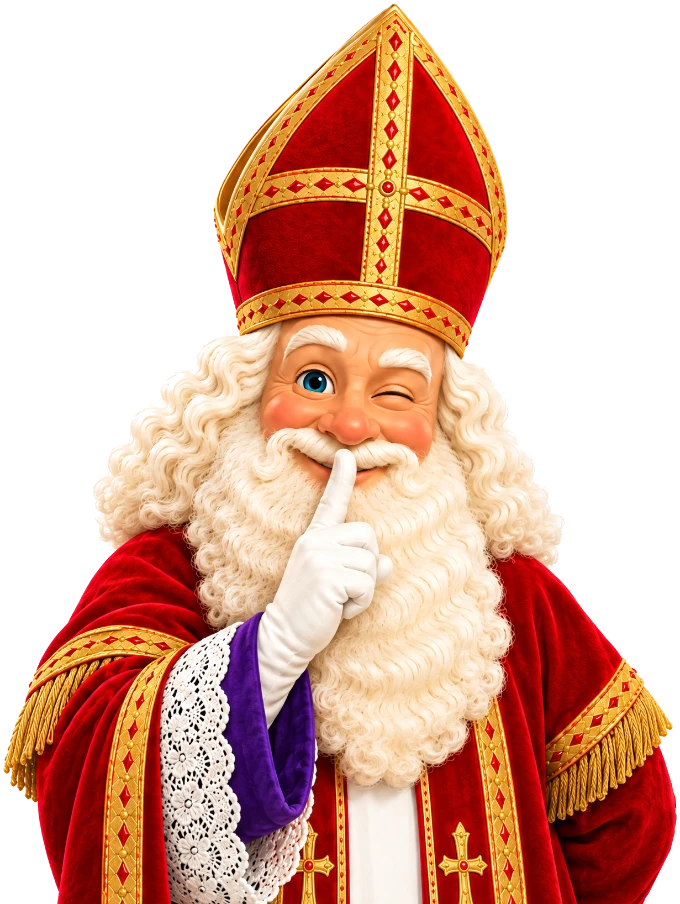 Sinterklaas met een vinger voor zijn mond