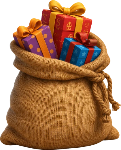 Een jute zak vol cadeaus