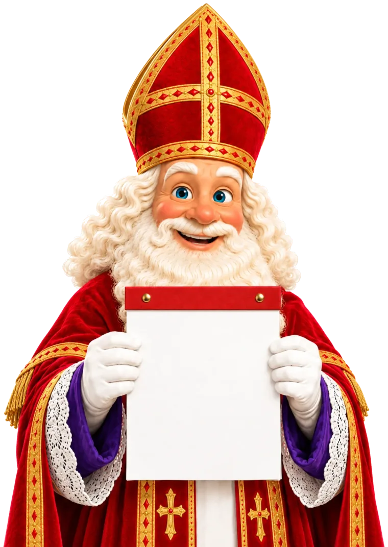 Sinterklaas met een kalender waarop 5 december is omcirkeld